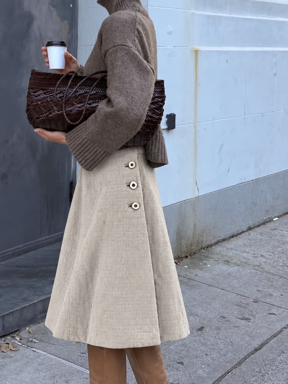 Vintage 60s Handmade Wool A-Line Academic Midi Mod Statement Button Skirt